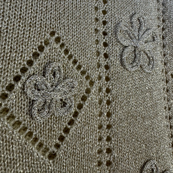 Vintage CRICKET LANE Metallic Gold Fancy Vest PM Petite Cardigan Sweater Jersey - Picture 11 of 17